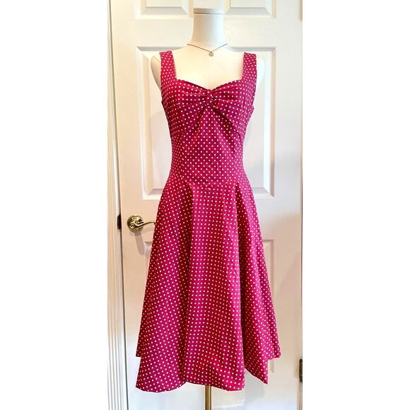 Other Dresses & Skirts - Vintage 50s Style Pink Polka Dot Swing Rockabilly Dress Sweetheart Neckline Sz 6